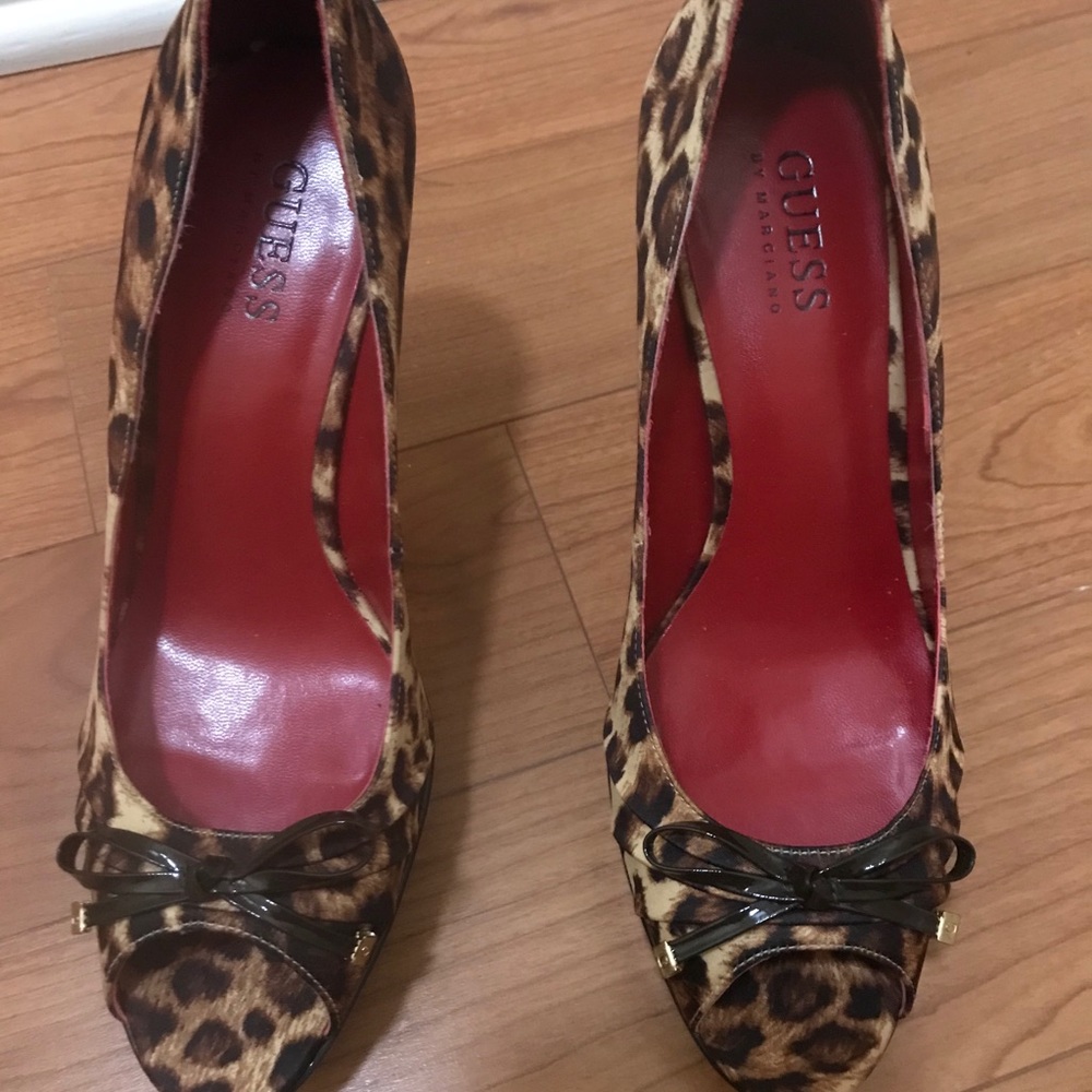 Guess Leopard Platform Peep Toe Heels